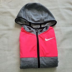 NIKE DRI-FIT Girl's Full Zipper Hoodie Jacket - Gray & Neon Pink - Sz 6/M